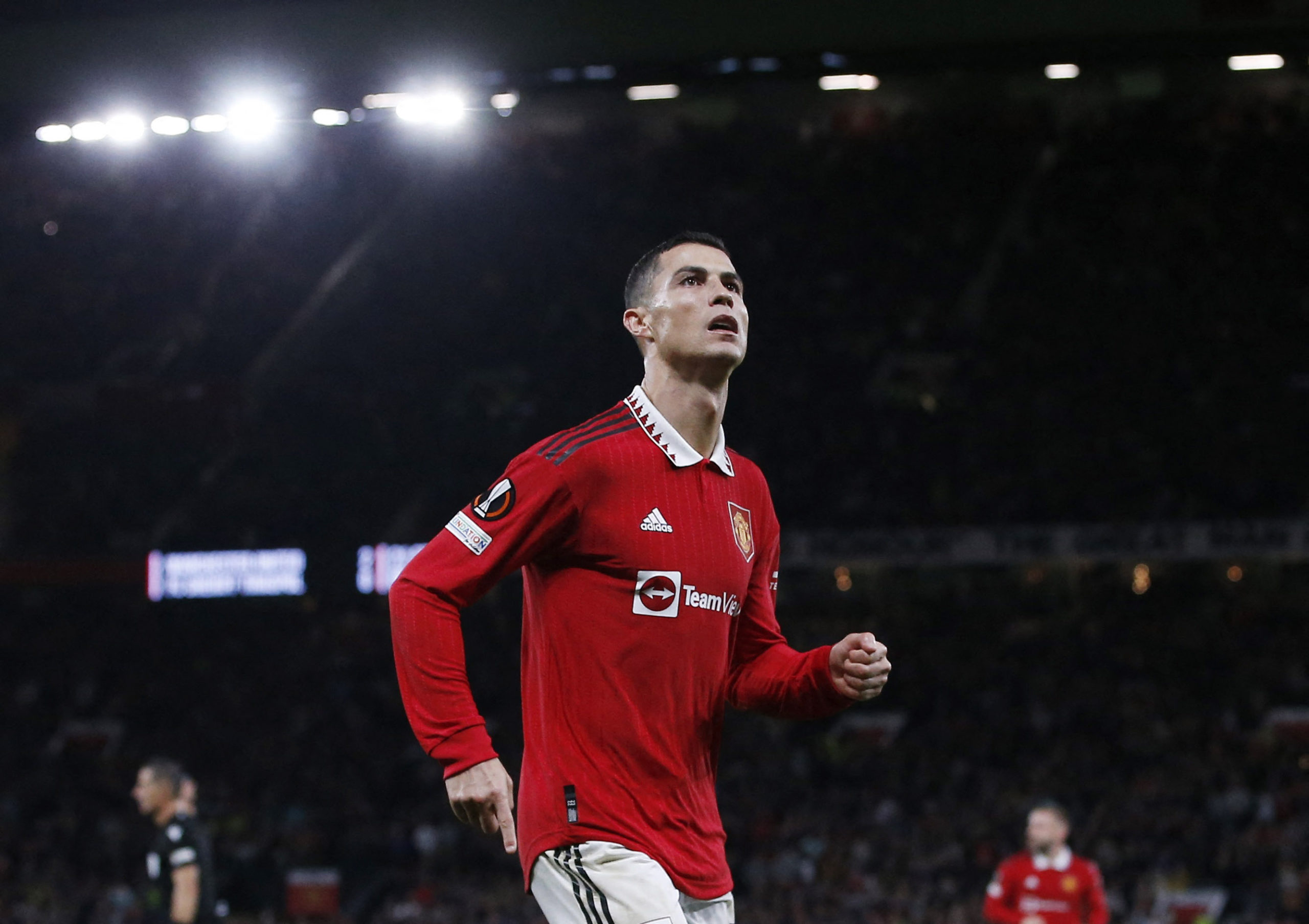 FILE PHOTO: Soccer Football - Europa League - Group E - Manchester United v Sheriff Tiraspol - Old Trafford, Manchester, Britain - October 27, 2022 Manchester United's Cristiano Ronaldo celebrates scoring their third goal 